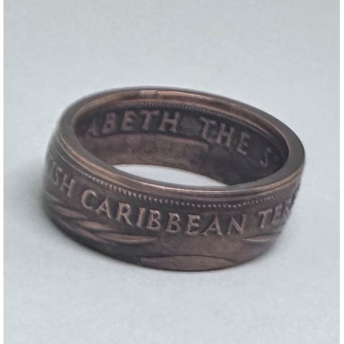 1965 British Caribbean Territories 2 Cent Coin Ring Size 11