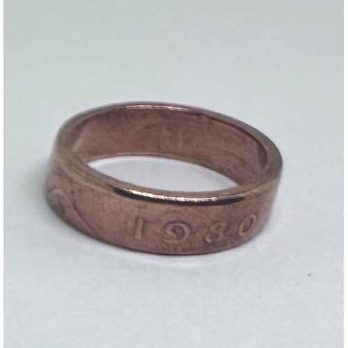 1980 Ireland Half Penny Coin Ring Size 9